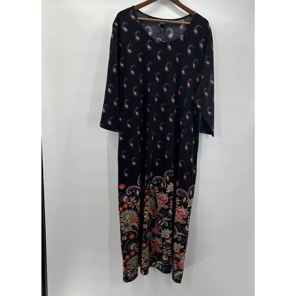 Ulla Popken Dress Womens 24 26 Black Midi A-Line Tropical Colorful Paisley NWT - Picture 1 of 13